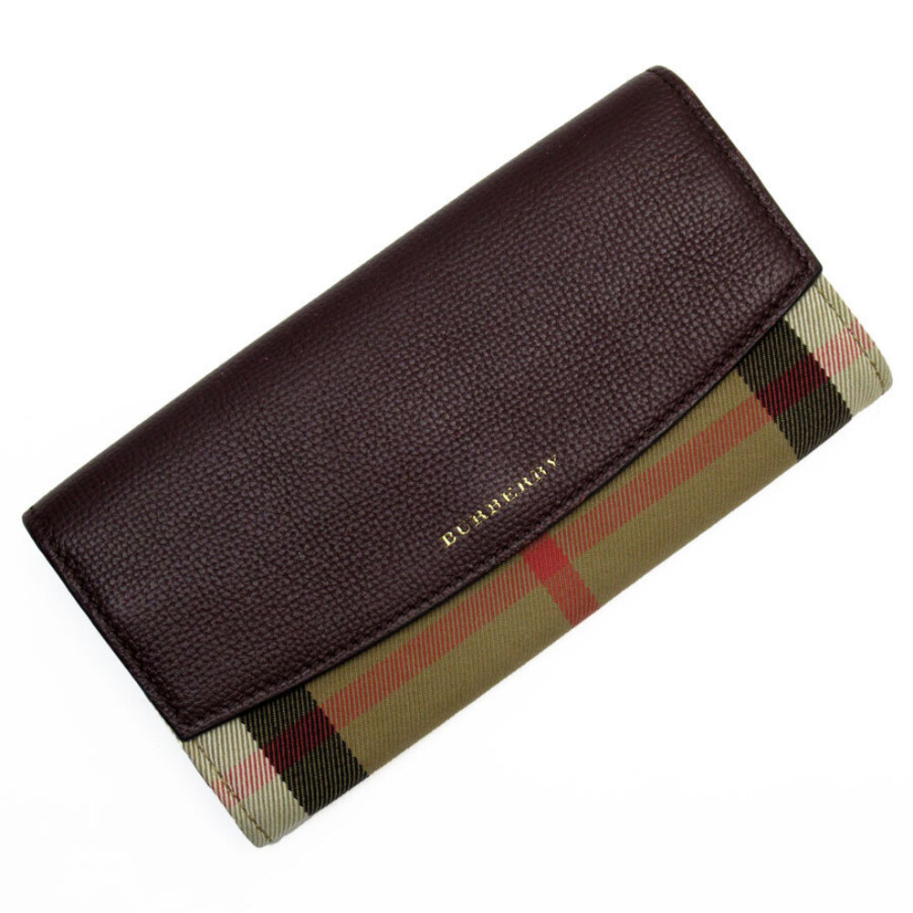 Burberry bi fold long wallet leather canvas Burgundy Red beige